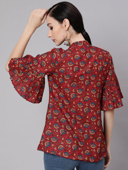Women's Maroon Floral Print Tunic