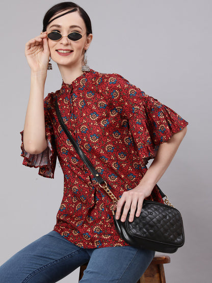 Women's Maroon Floral Print Tunic