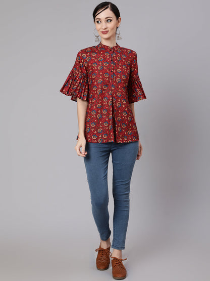 Women's Maroon Floral Print Tunic