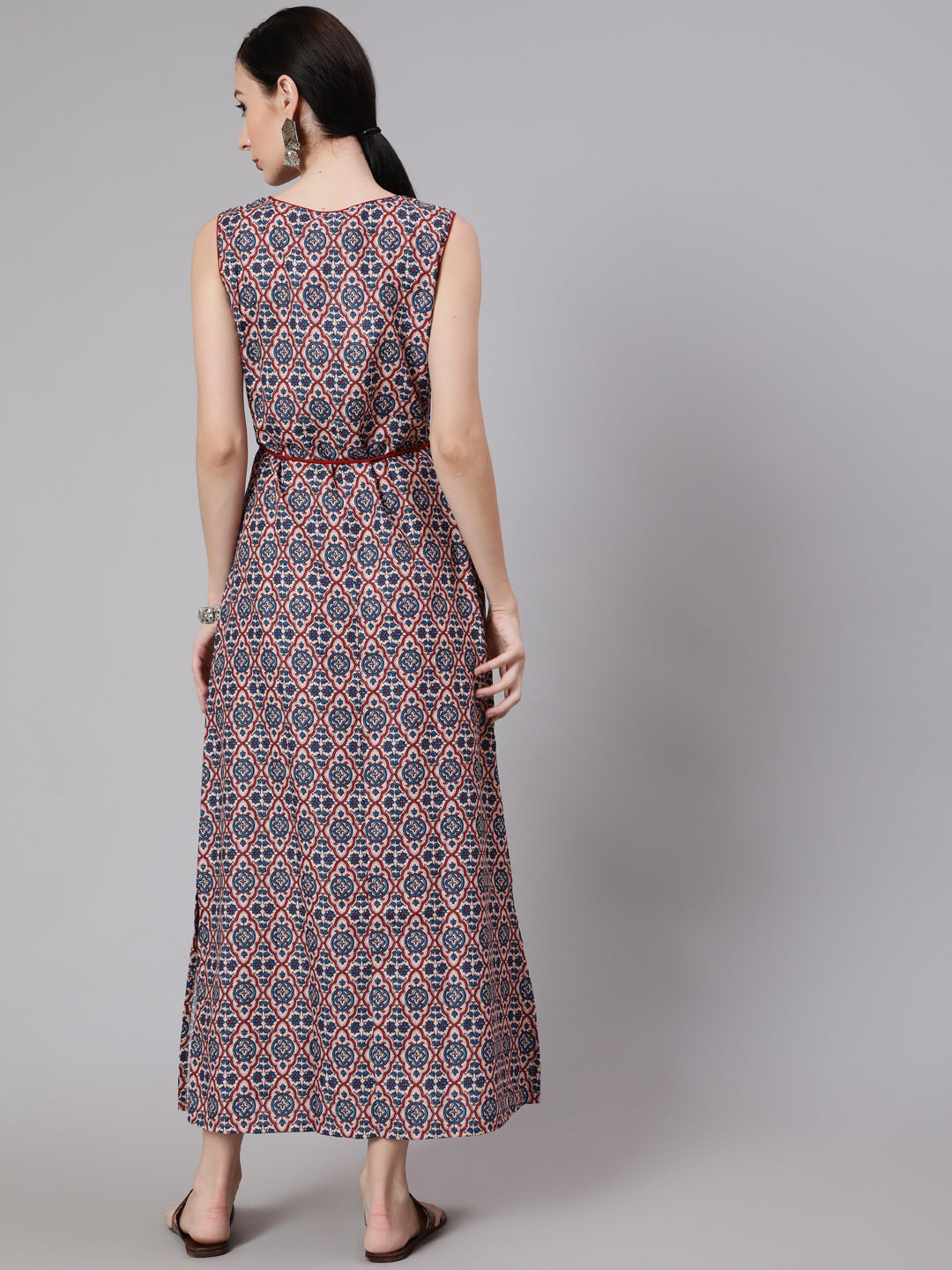 Women's Blue Printed Side Slit Maxi Dress
