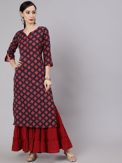 Women's Maroon Printed Kurta