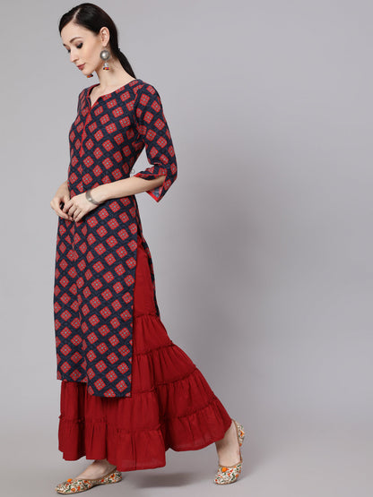 Women's Maroon Printed Kurta