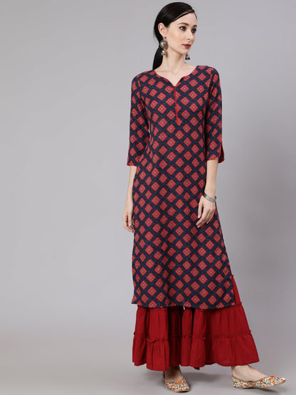 Women's Maroon Printed Kurta