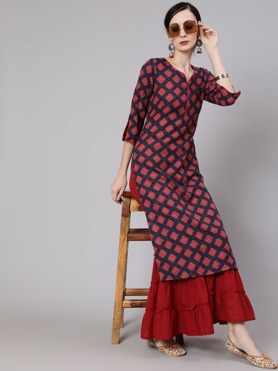 Women's Maroon Printed Kurta