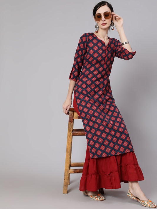 Women's Maroon Printed Kurta