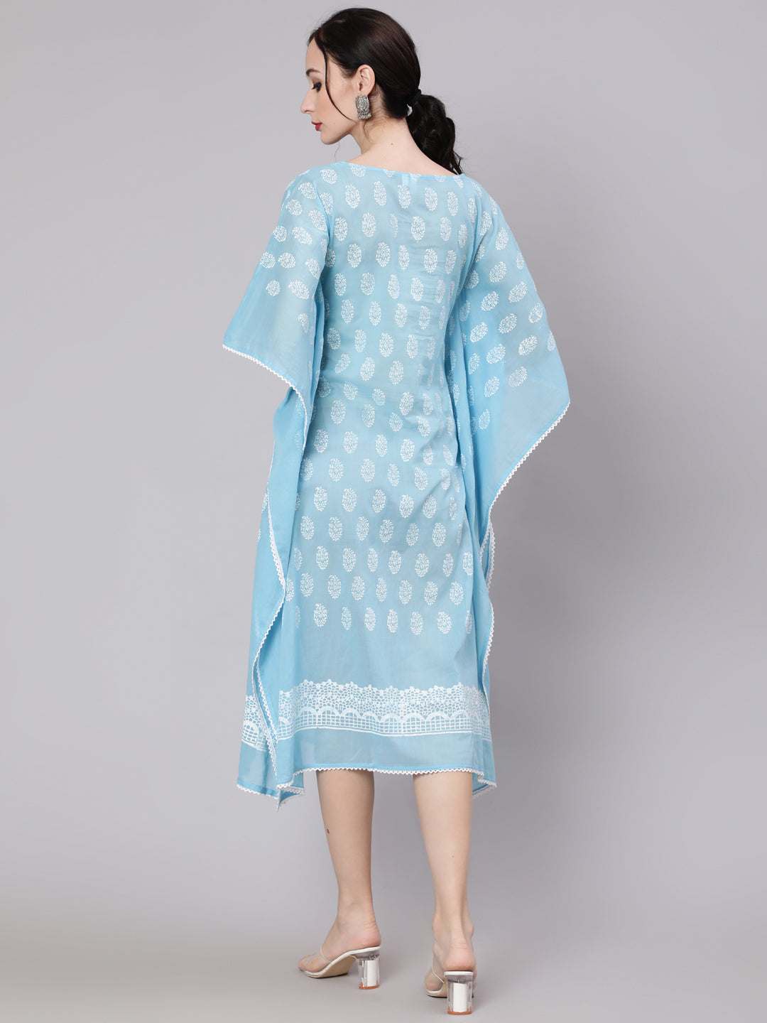 Women's Blue Hand Block Print Kaftan Dress