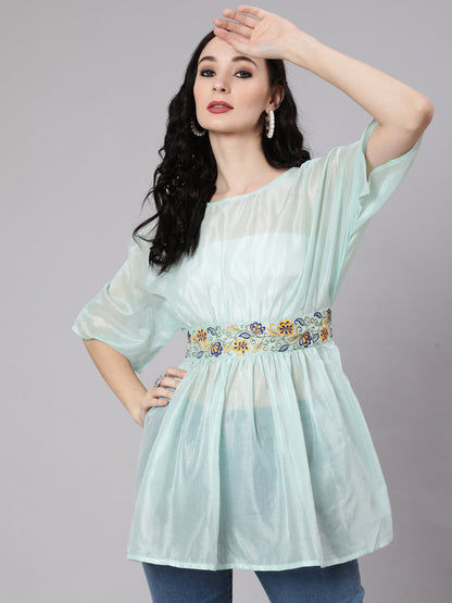 Women's Sea Green Embroidered Tunic