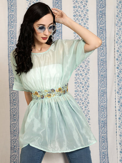 Women's Sea Green Embroidered Tunic
