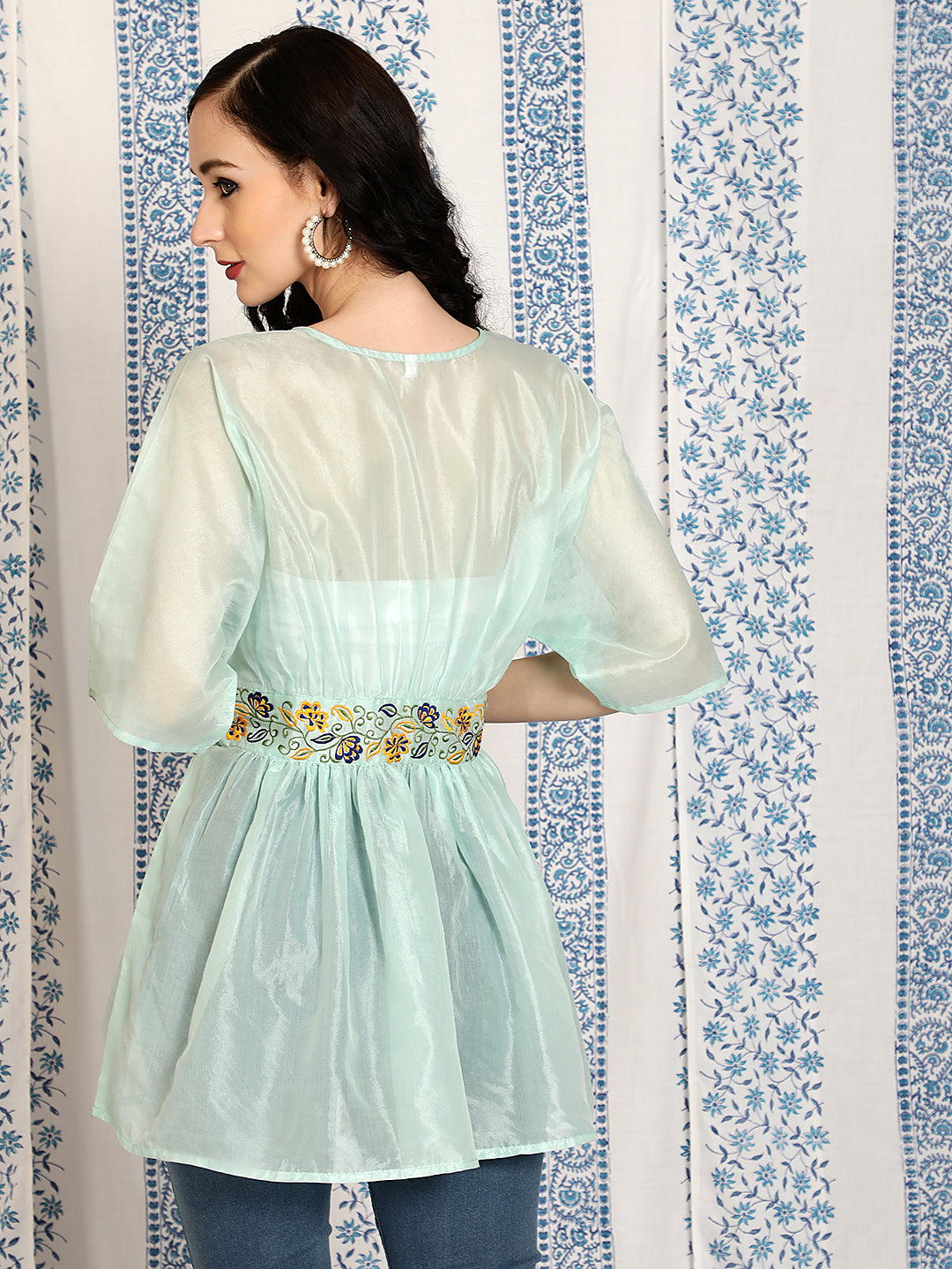 Women's Sea Green Embroidered Tunic