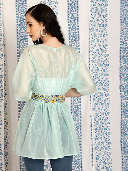 Women's Sea Green Embroidered Tunic