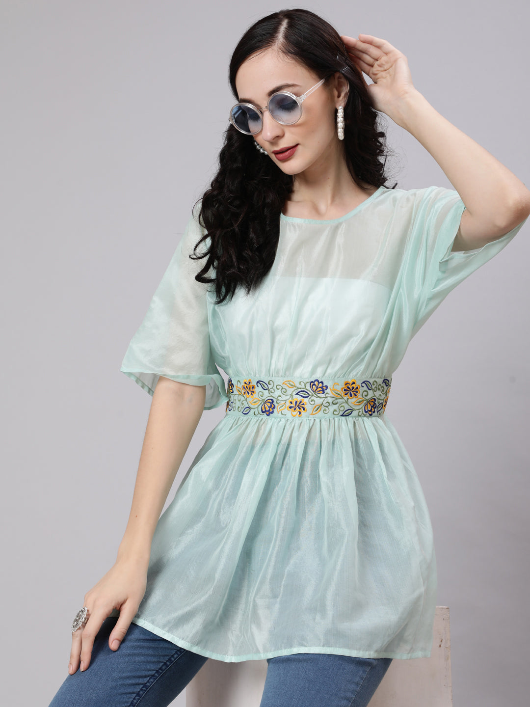 Women's Sea Green Embroidered Tunic