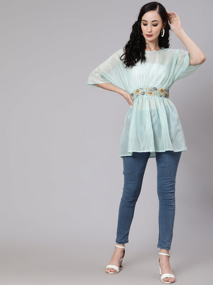 Women's Sea Green Embroidered Tunic