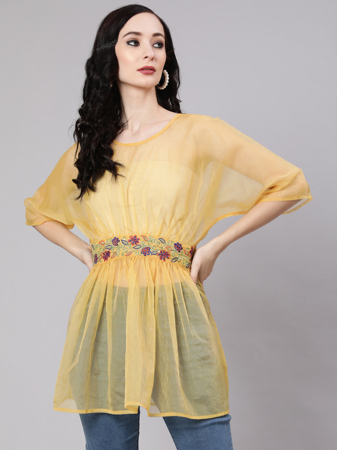 Women's Yellow Embroidered Tunic