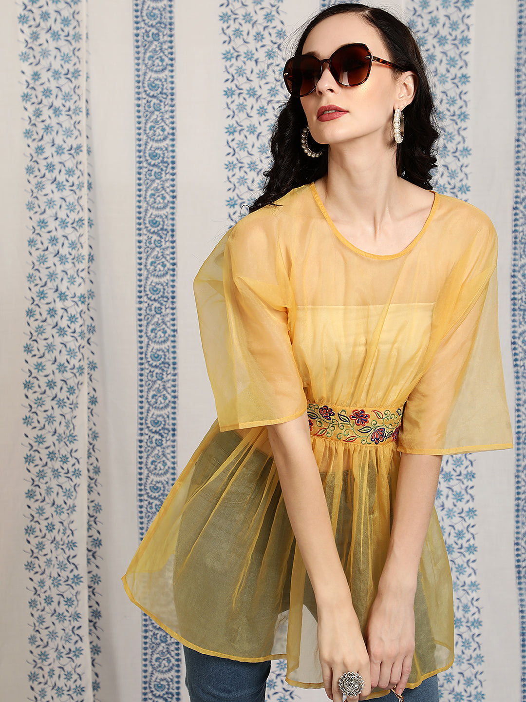Women's Yellow Embroidered Tunic