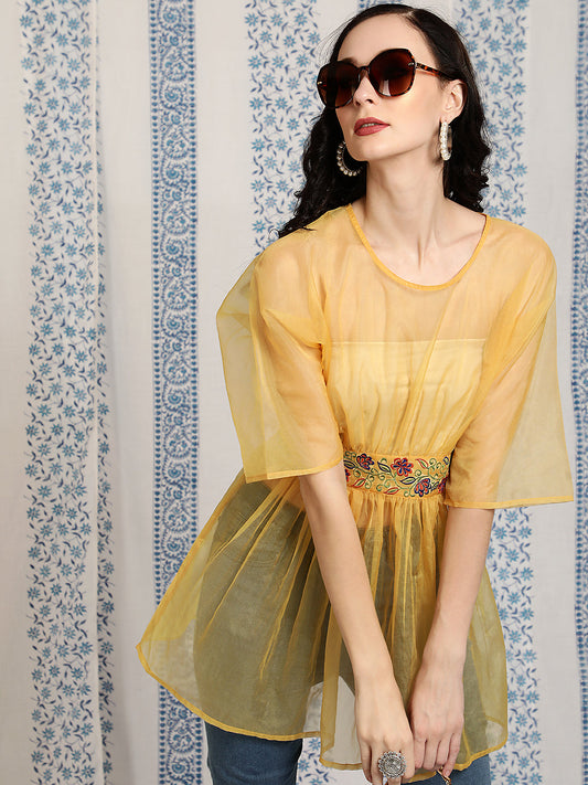 Women's Yellow Embroidered Tunic