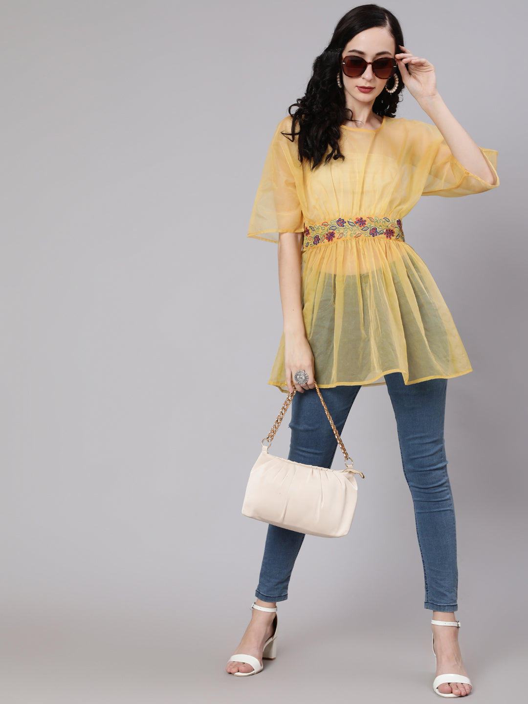 Women's Yellow Embroidered Tunic