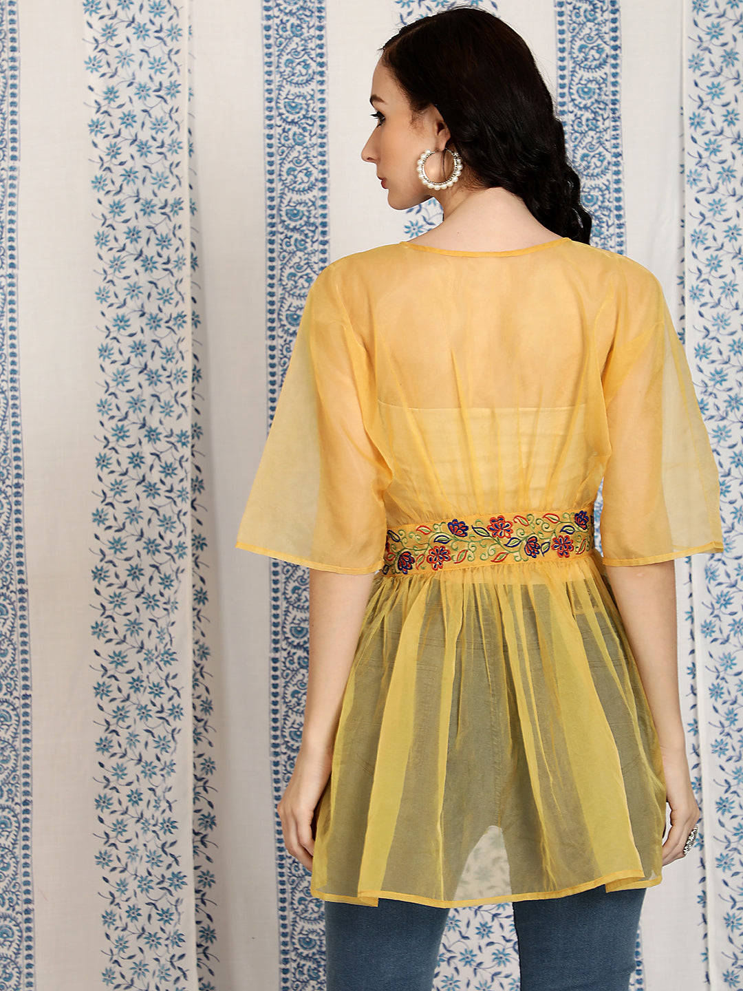 Women's Yellow Embroidered Tunic