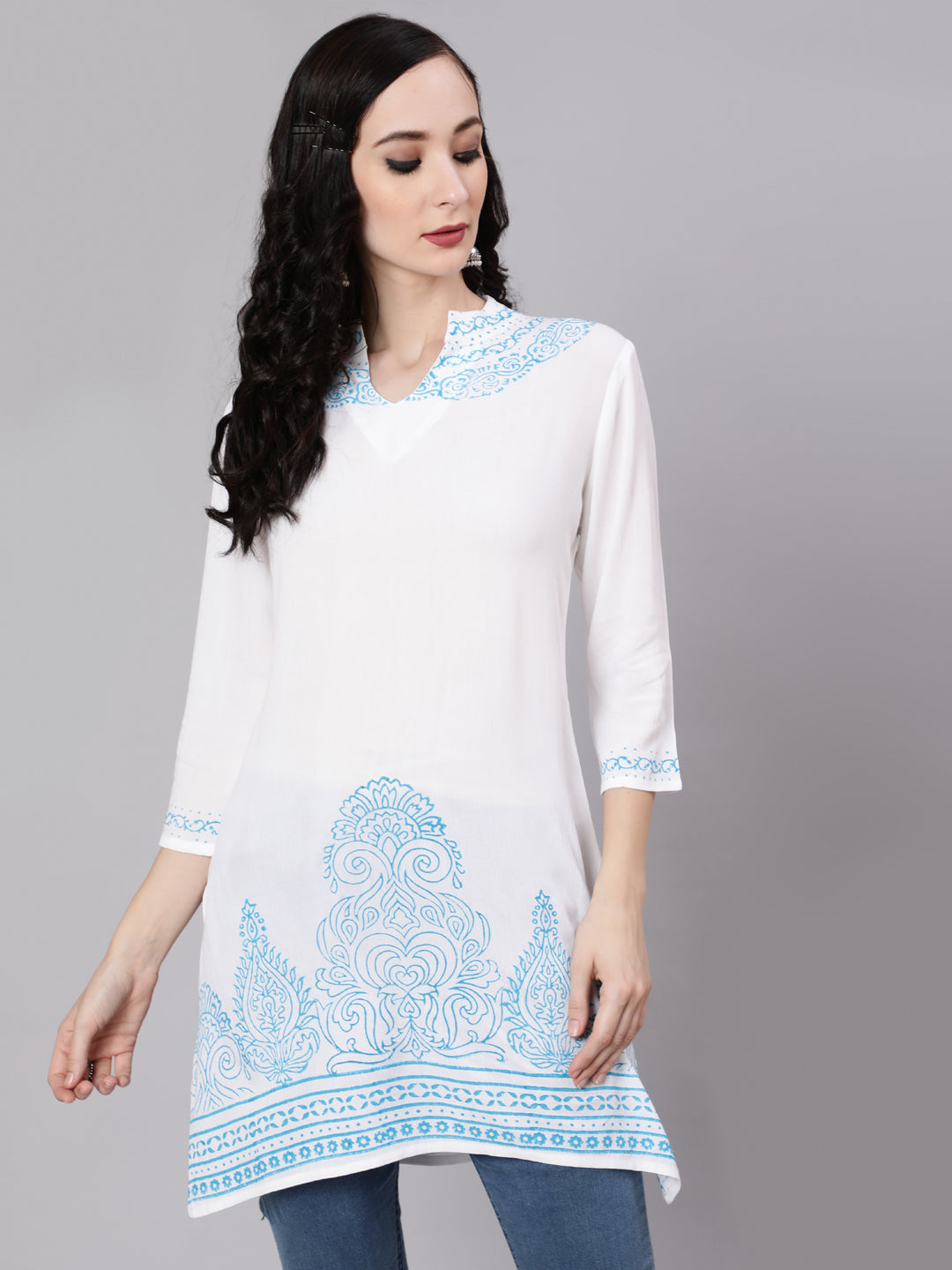 Women's White Hand Block Print Tunic