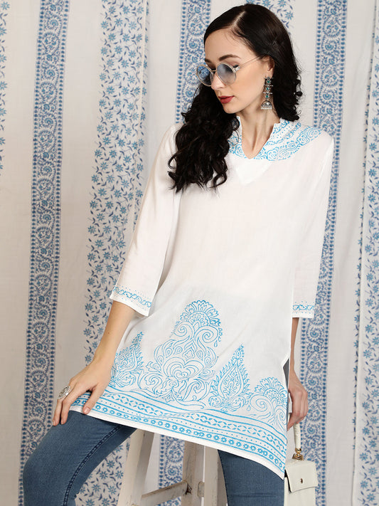 Women's White Hand Block Print Tunic