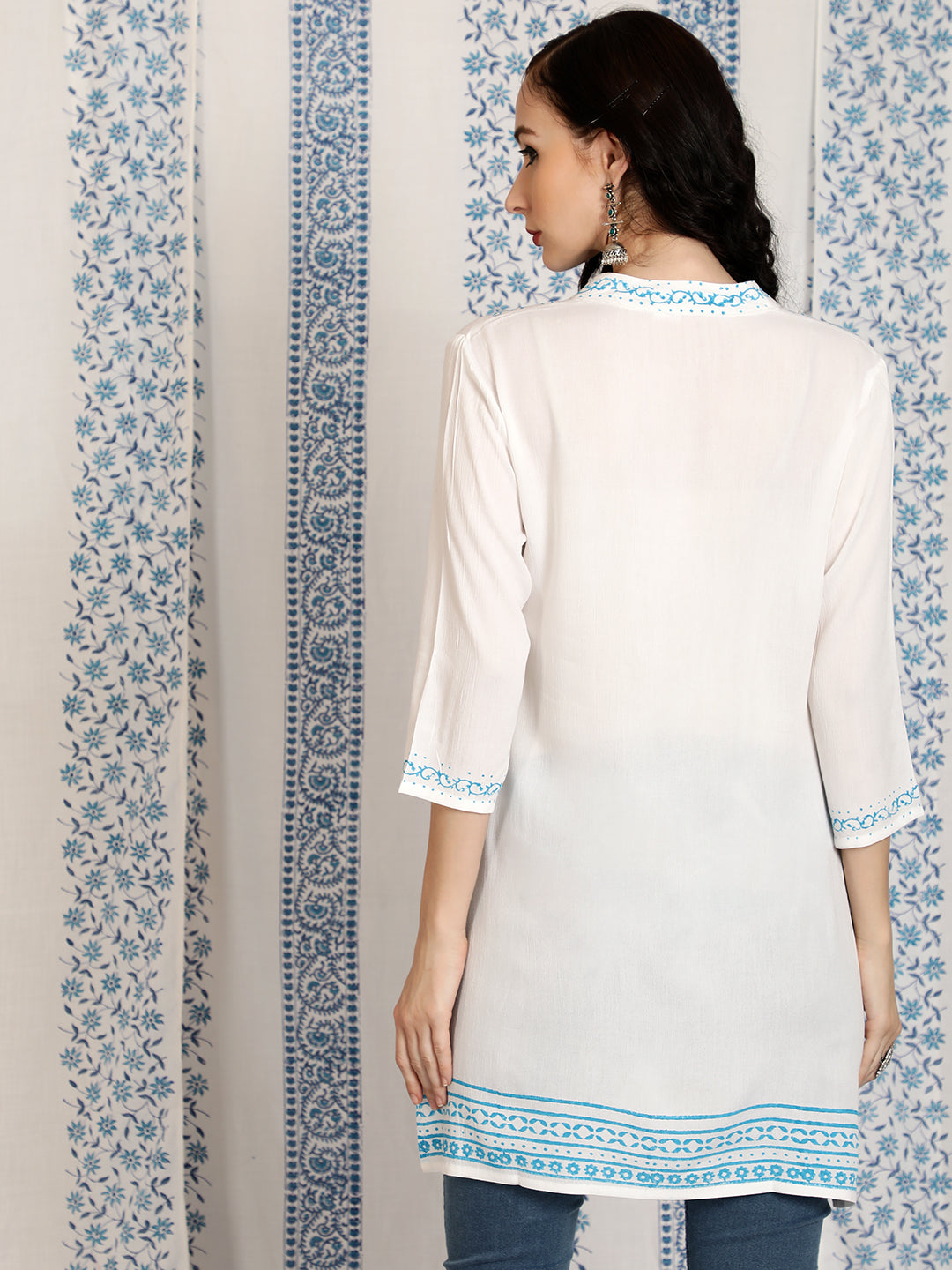 Women's White Hand Block Print Tunic
