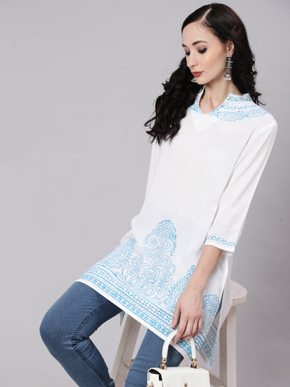 Women's White Hand Block Print Tunic