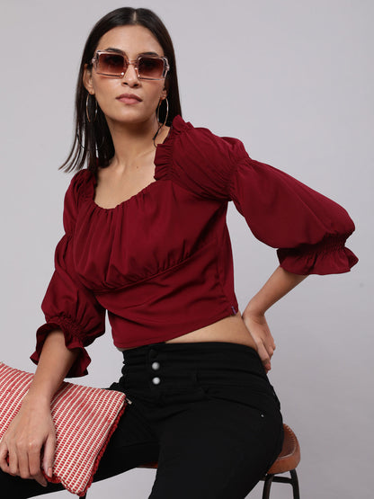 Women's Wine Gathered Top