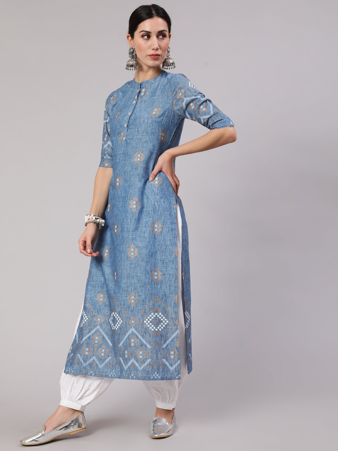 Women's Blue Printed Long Kurta