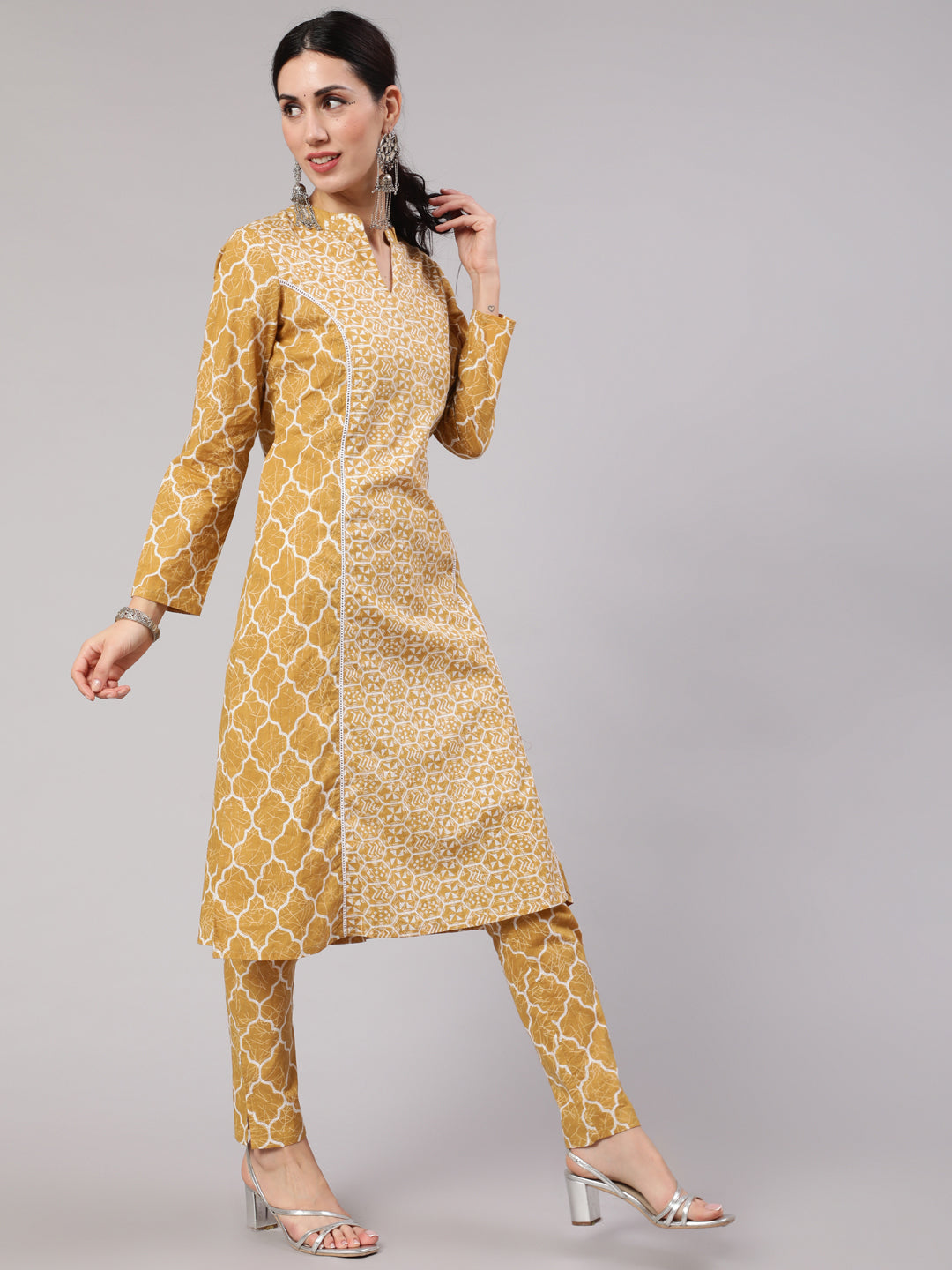 Women's Desert Beige A-line Cotton Lurex Kurta