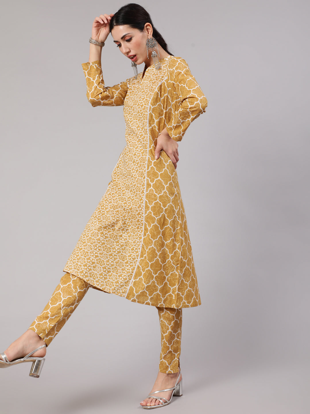 Women's Desert Beige A-line Cotton Lurex Kurta
