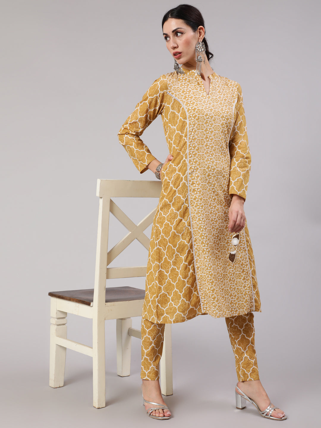 Women's Desert Beige A-line Cotton Lurex Kurta