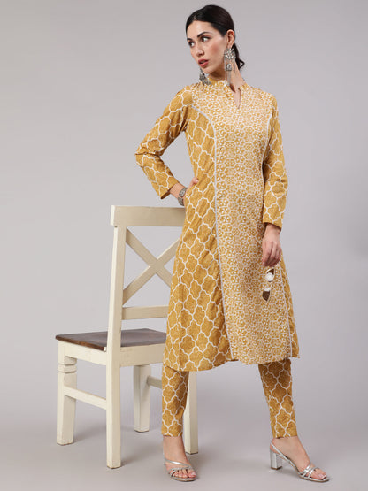 Women's Desert Beige A-line Cotton Lurex Kurta