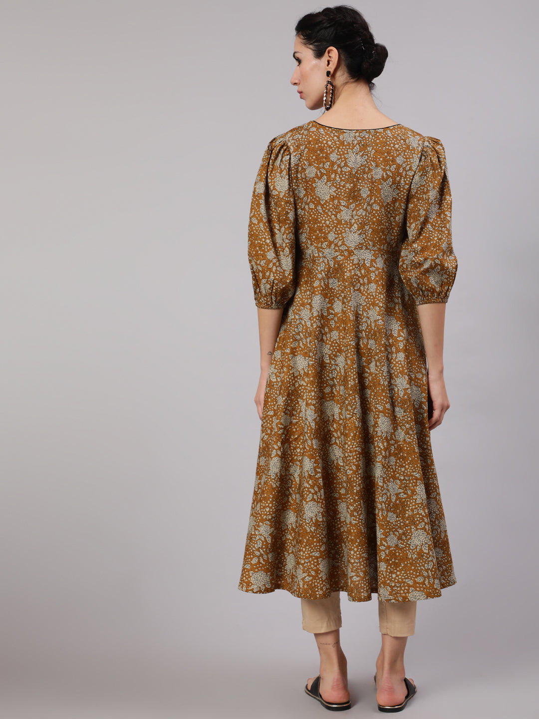 Women's Mustard Floral Print Anarkali