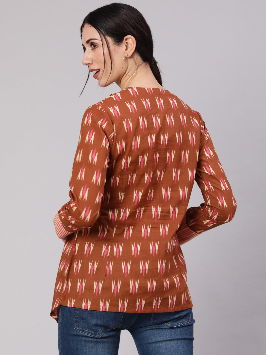 Women's Brown Ikat Print Layered Top