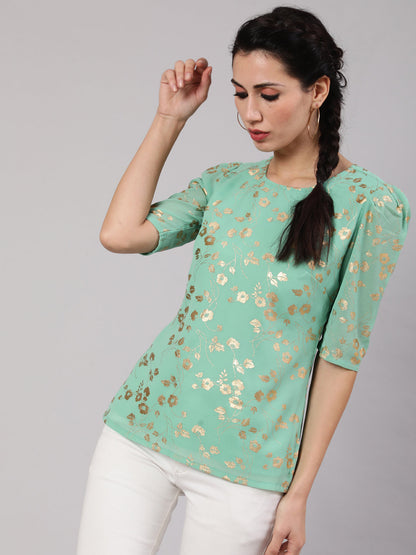 Women's Sea Green Foil Print Top