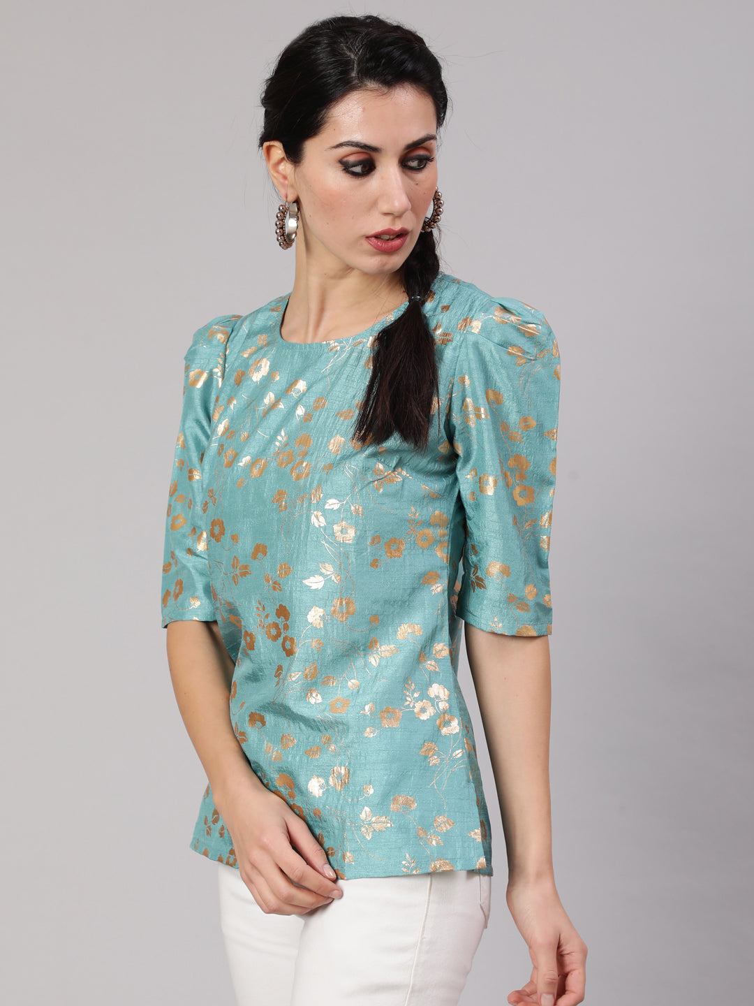 Women's Blue Foil Print Top