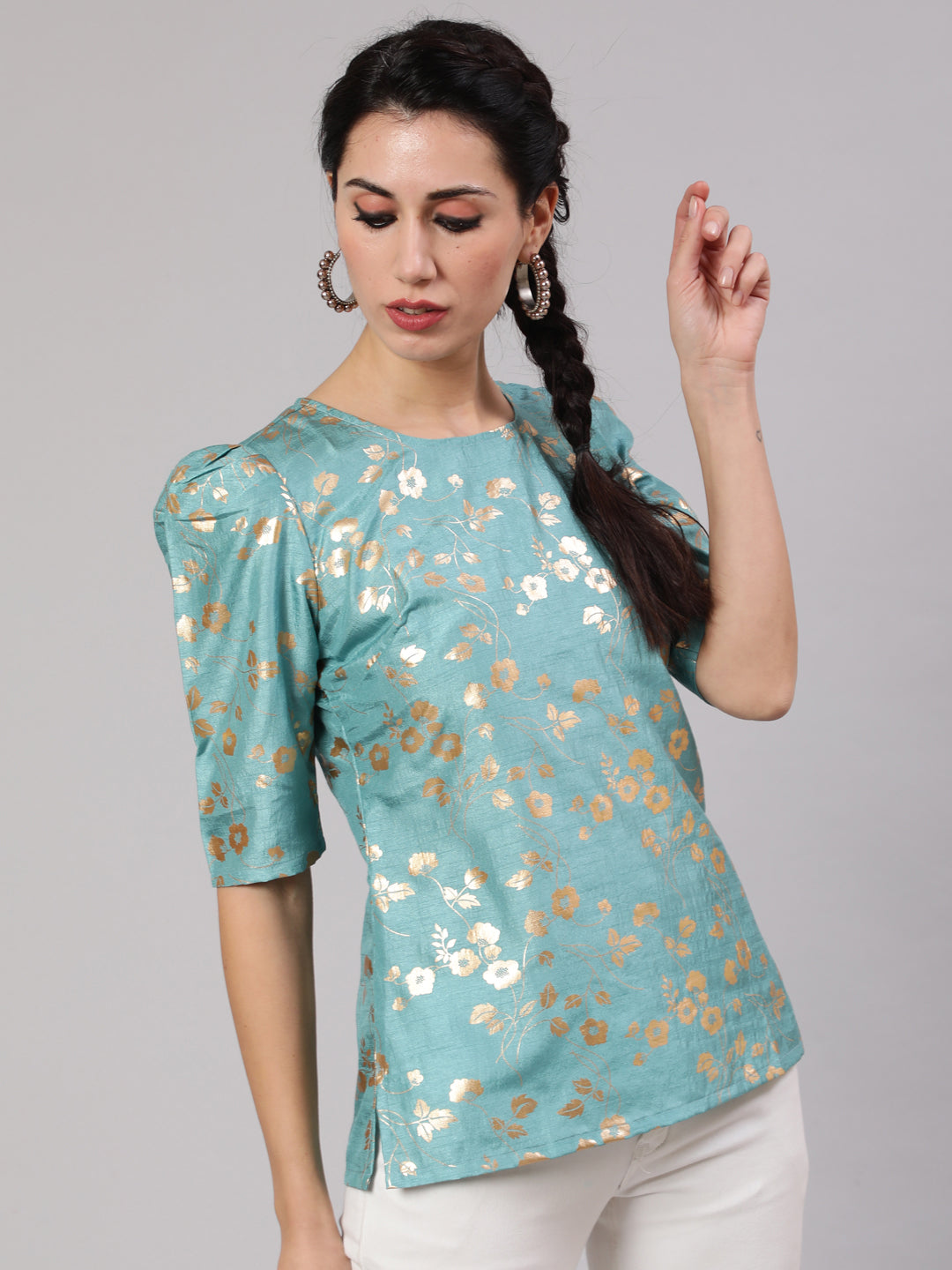 Women's Blue Foil Print Top