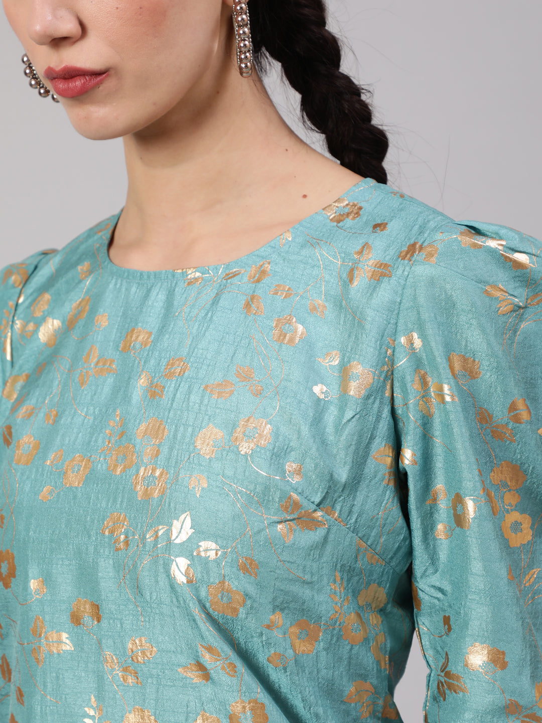Women's Blue Foil Print Top