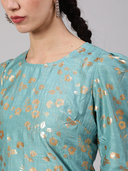Women's Blue Foil Print Top