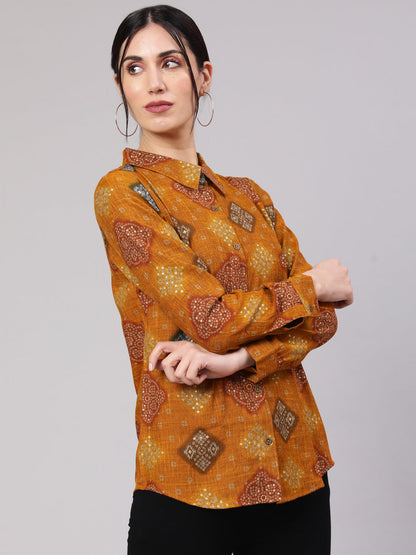 Women's Mustard Bandhani Print Shirt