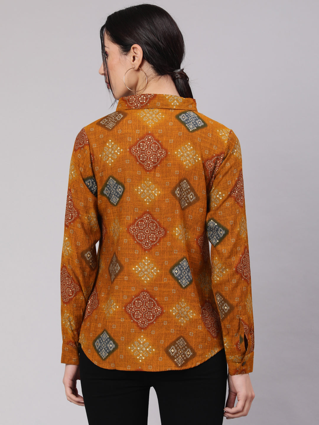 Women's Mustard Bandhani Print Shirt