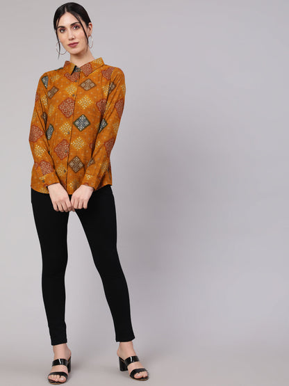 Women's Mustard Bandhani Print Shirt
