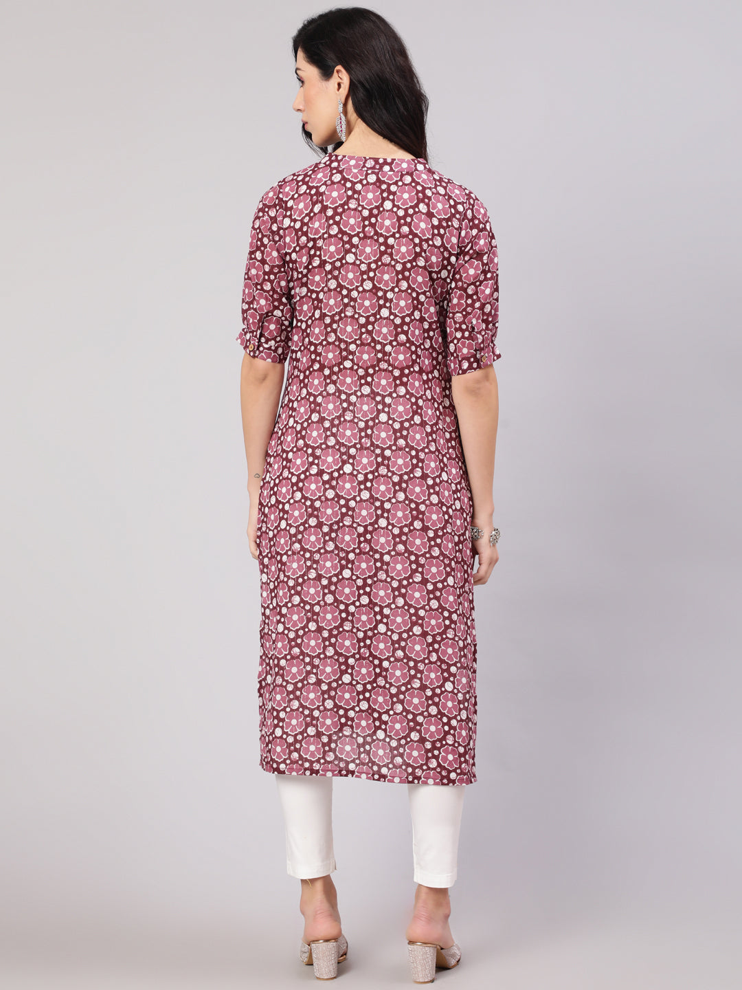 Women's Purple Floral Print Lurex Kurta