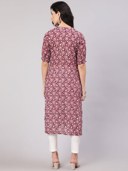 Women's Purple Floral Print Lurex Kurta