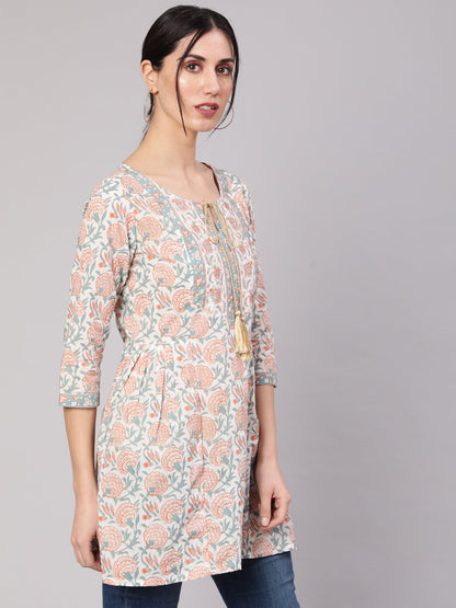 Women's White Floral Print Straight Tunic