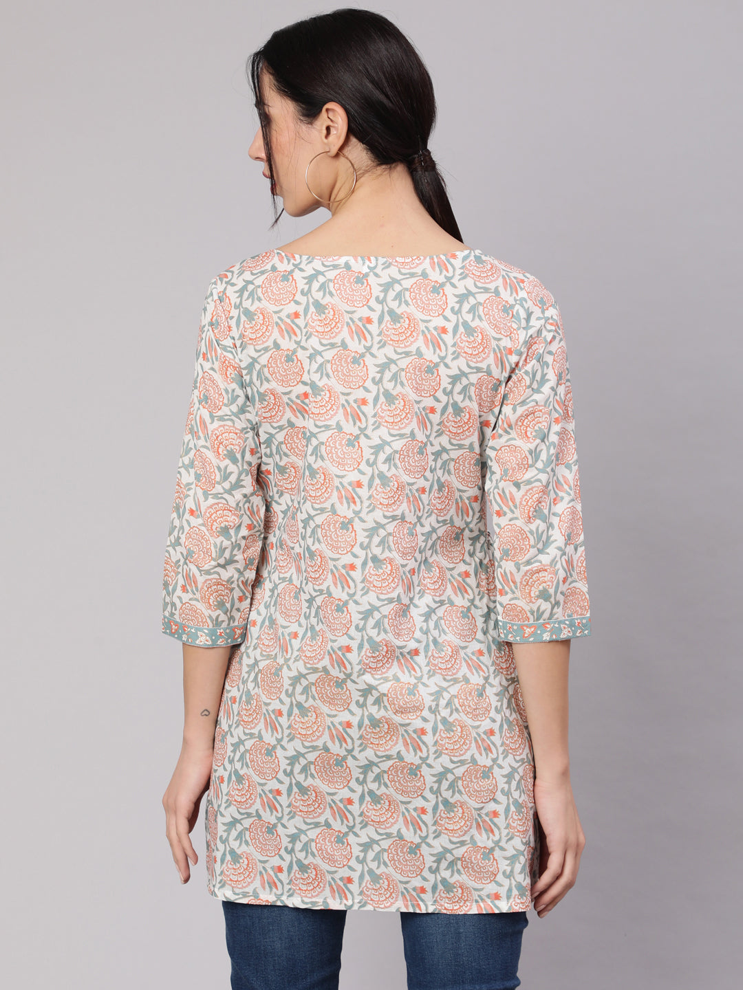 Women's White Floral Print Straight Tunic