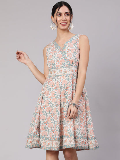 Women's White Floral Print Short Dress