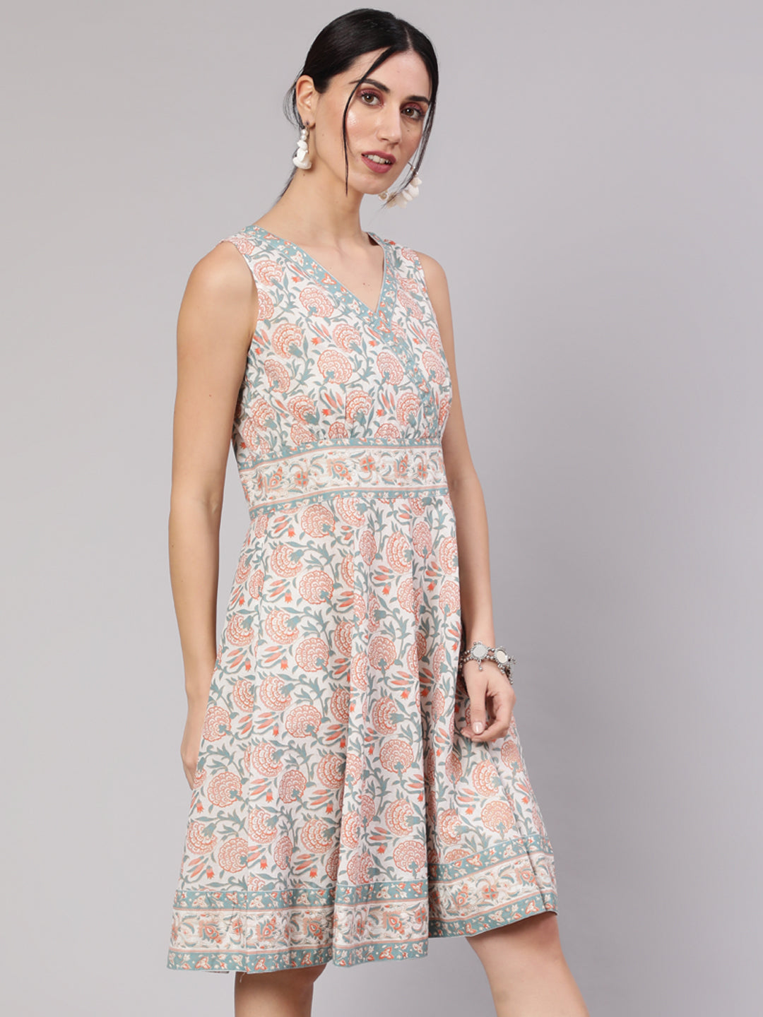 Women's White Floral Print Short Dress