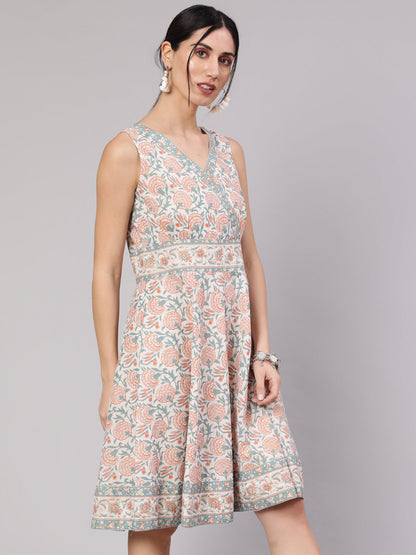 Women's White Floral Print Short Dress