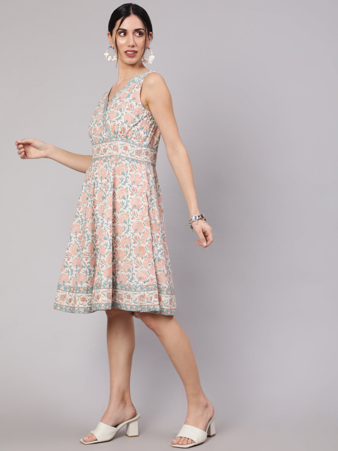 Women's White Floral Print Short Dress