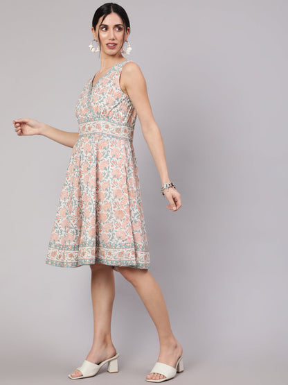 Women's White Floral Print Short Dress